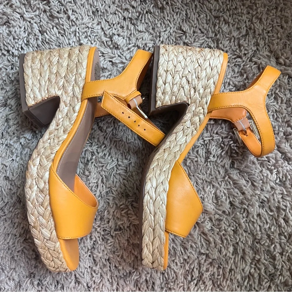Vince Camuto Ranneli Leather Raffia Block Heel Espadrille Orange . Size 8.5 - Picture 2 of 16